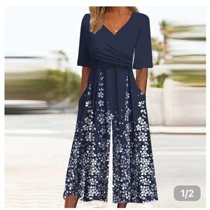 Cayred Women’s Navy Side Pocket Short Sleeve Jumpsuit Size XL